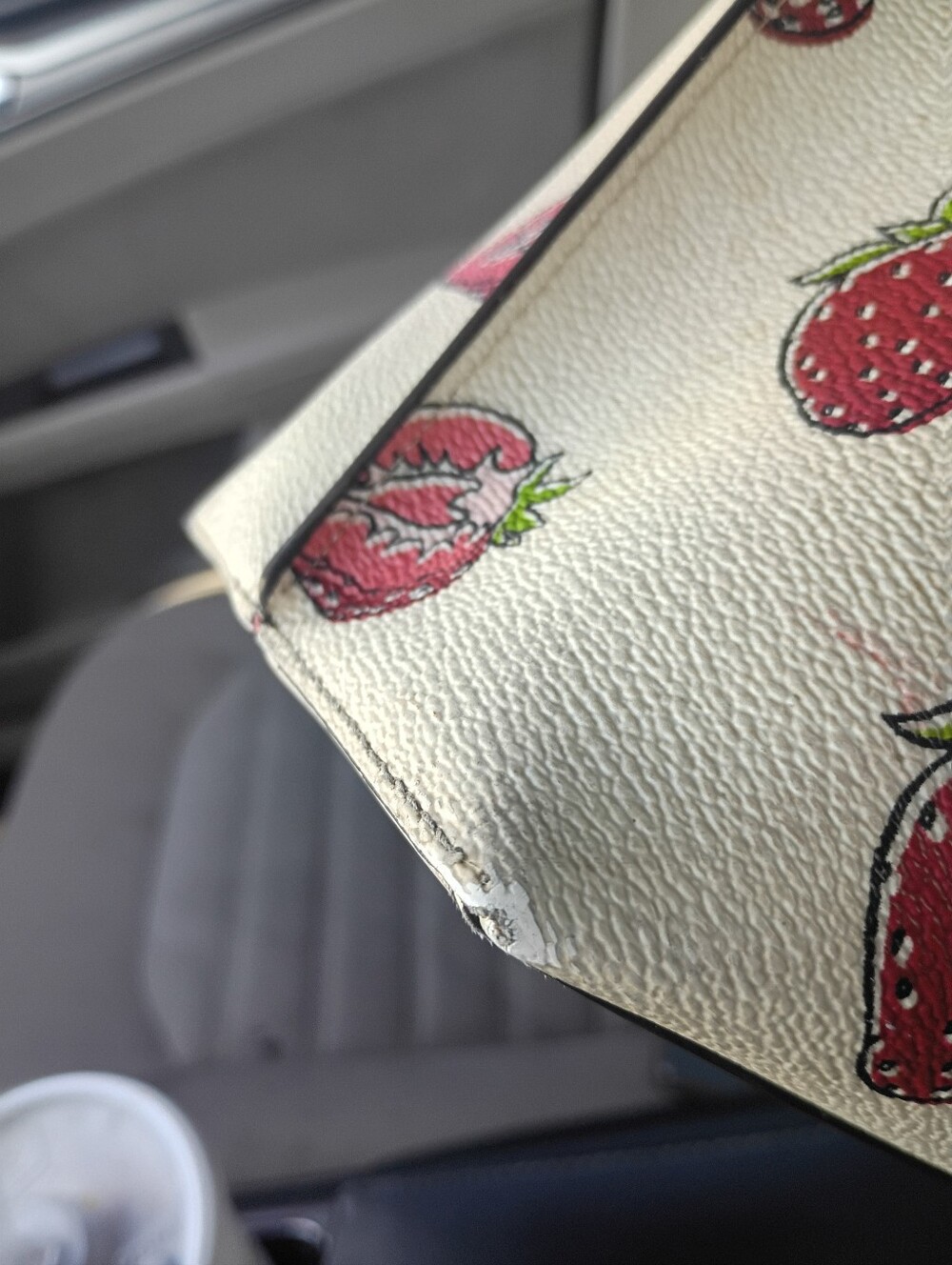 COACH White Strawberry Print Shoulder Bag with Gold Logo Hardware - Picture 5 of 6